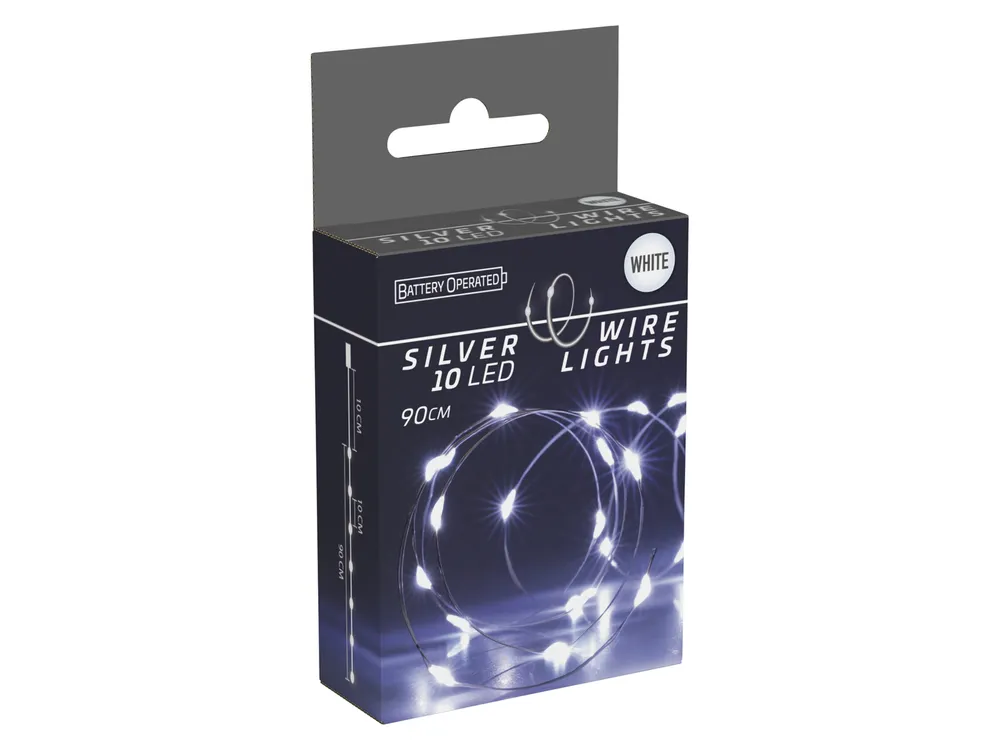 LED-Lichterkette, Silberdraht, 10 LEDs, kaltweiß, Batteriebetrieb, inkl. Batterien