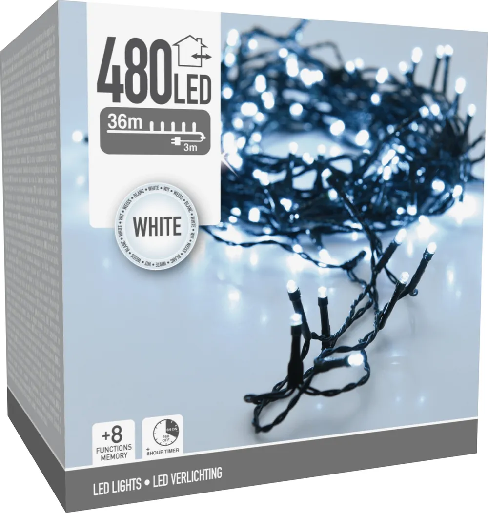LED-Lichterkette kaltweiß, 480 LEDs, Grünes Kabel, Innen/Außen, 39m