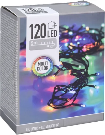 LED-Lichterkette bunt, 120 LEDs, Grünes Kabel, Innen/Außen, 12m