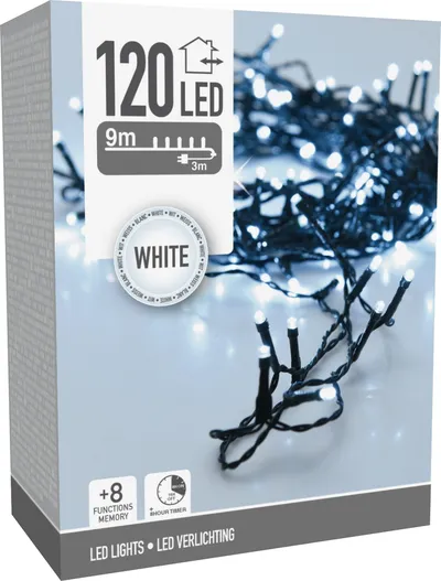 LED-Lichterkette kaltweiß, 120 LEDs, Innen/Außen, 12m