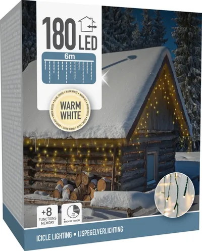 LED-Lichterkettenvorhang warmweiß, 180 LEDs, Grünes Kabel, Innen/Außen, 9m
