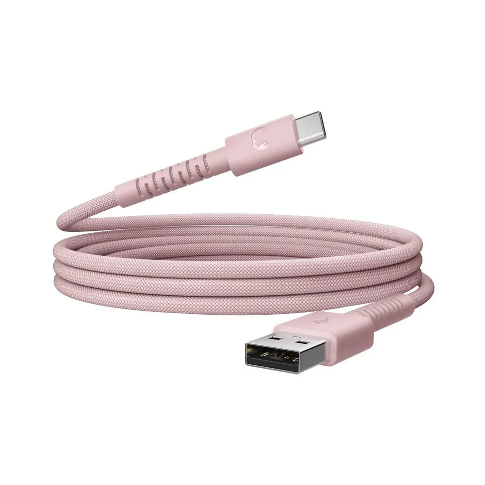 "USB-A zu USB-C silikon geflochtenes Kabel ""FlexWave"" 2m, Pastel Pink (00231887)"