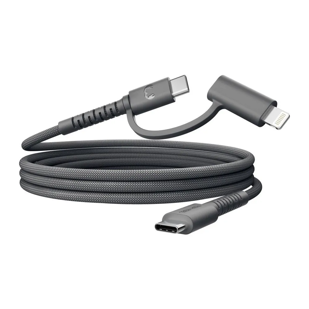 "USB-C zu USB-C+LIG silicone geflochtenes Kabel ""FlexWave"" 2m, Storm Grey (00231913) Multifunktions-USB Kabel"