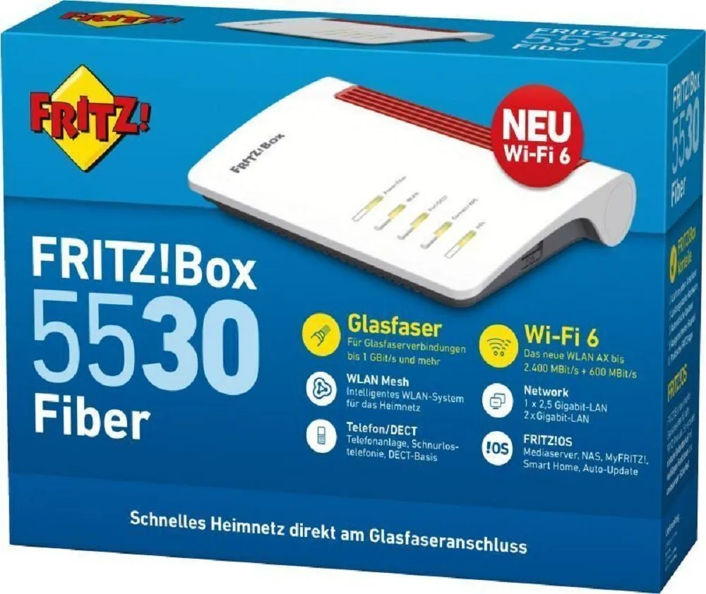 Fritz! FRITZ!Box 5530 Fiber für Glasfaser mit AON & GPON Anschlüsse WLAN-Router