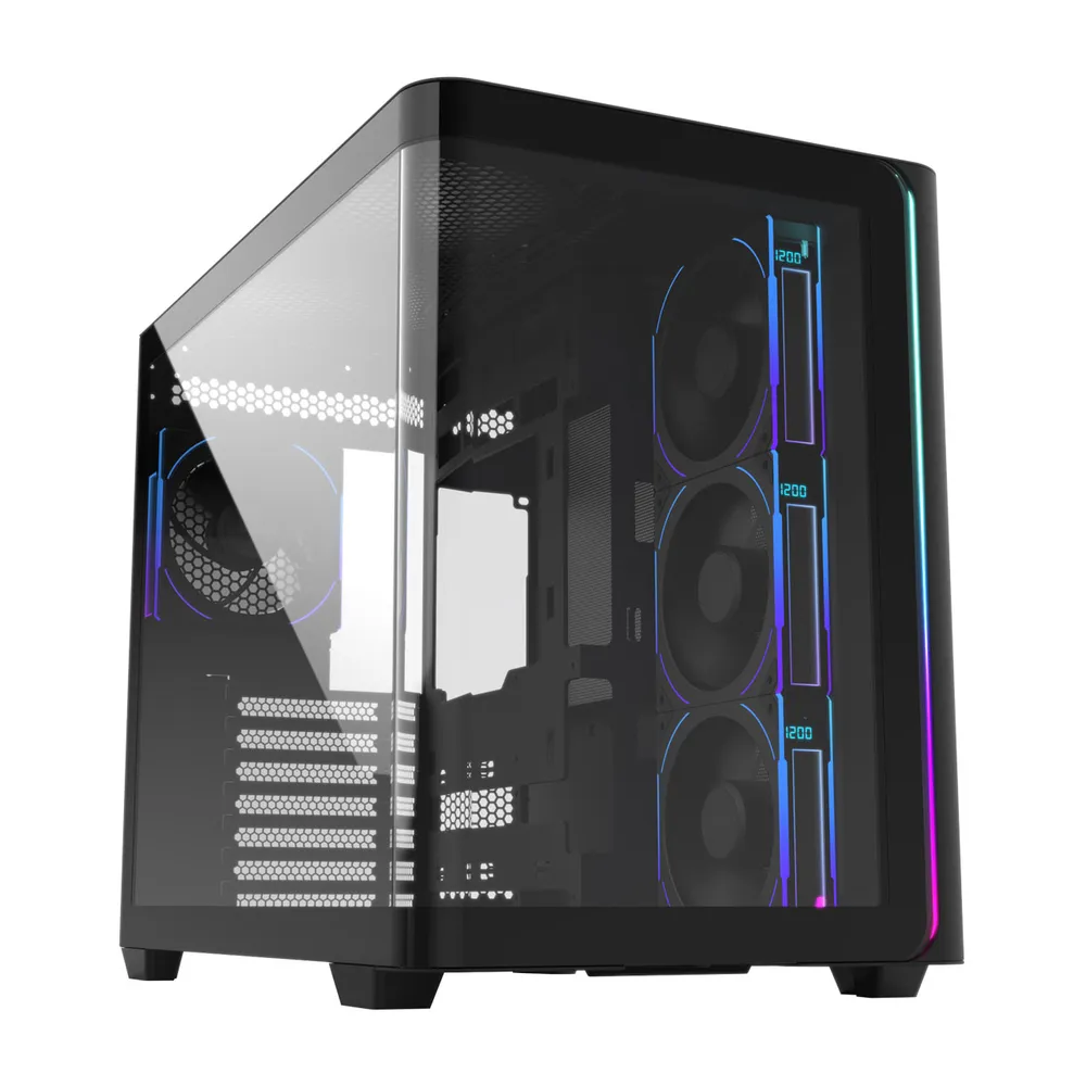 PC-Gehäuse FSP M580-BP Plus Midi Tower Schwarz ARGB Gehärtetes Glas