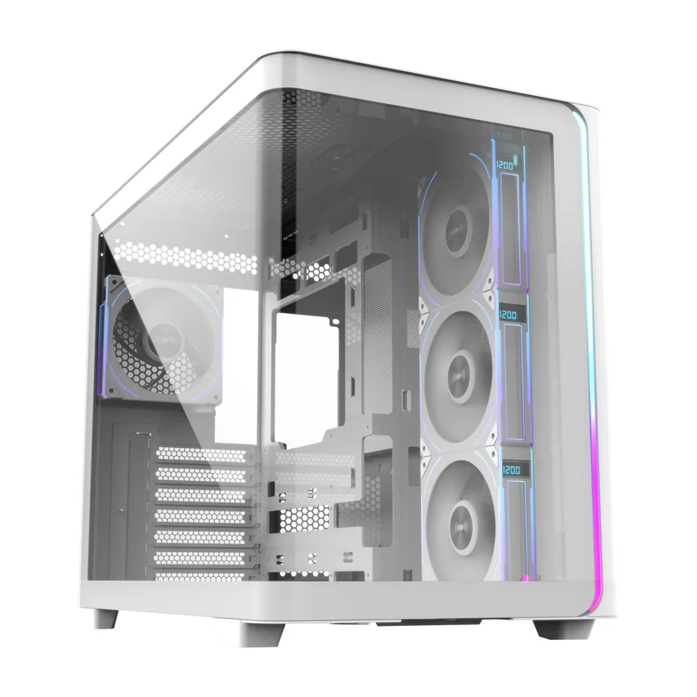 PC-Gehäuse FSP M580-WP Plus Midi Tower Weiß ARGB Gehärtetes Glas