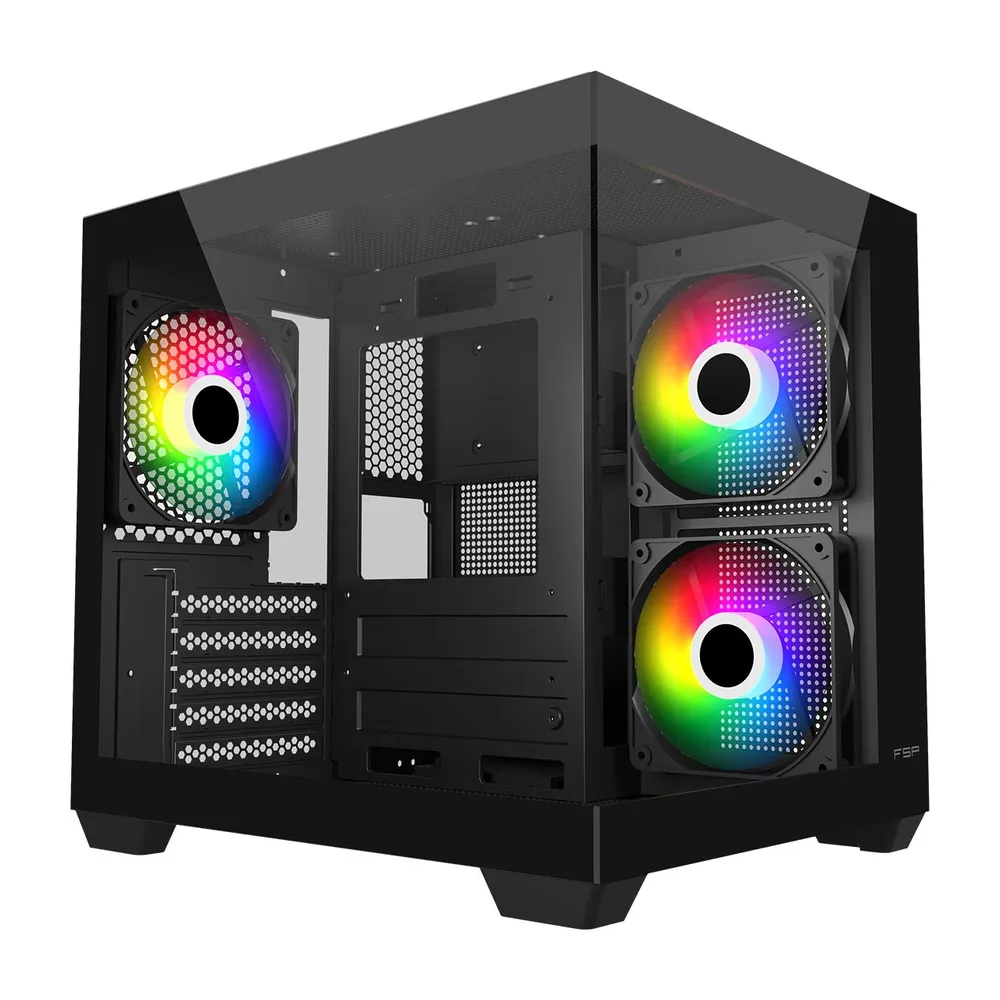 PC-Gehäuse FSP S140-BA Mini Tower ARGB Schwarz mATX/Mini-ITX Gehärtetes Glas