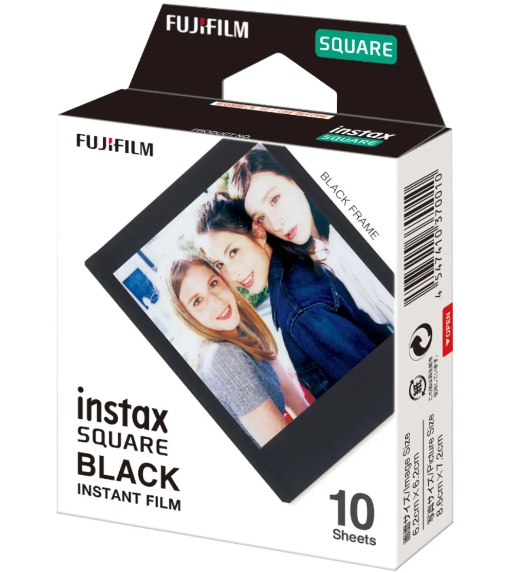 Sofortbildfilm Fujifilm Instax Square Black Frame 10 Blatt 62x62 mm Schwarz