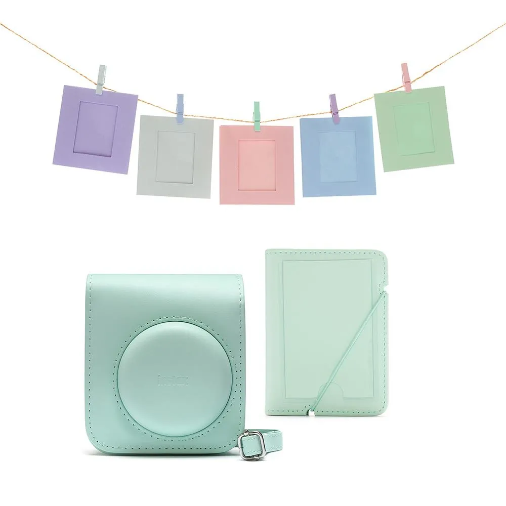 Kameratasche Fujifilm Instax Mini 12 Set Grün mit 10 Fototaschen und Aufhängeseil