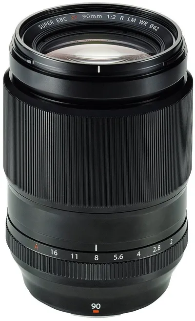 Fujifilm XF 90 mm f/2 R WR, schwarzes 7-Blatt-Objektiv, 62 mm Blende