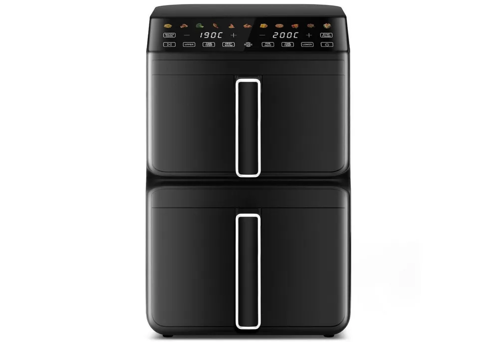 Fukstern Heißluftfritteuse 2 Kammern, Airfryer 11L mit 11 voreingestellte Programme,Touchdisplay, Unabhängige Temperaturregelung, 3000 W, Antihaft-Metallkörbe,4.5L+6.5L,fettarmes gesundes Kochen