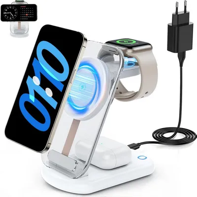 Futicare 3 in 1 Induktive Ladegerät, Wireless Charger Ladestation Wireless Charger (Induktions-Ladegerät, Magnetisches faltbares kabelloses Ladegerät mit Nachtlicht, für iPhone 12 bis 17, Apple Watch & AirPods)