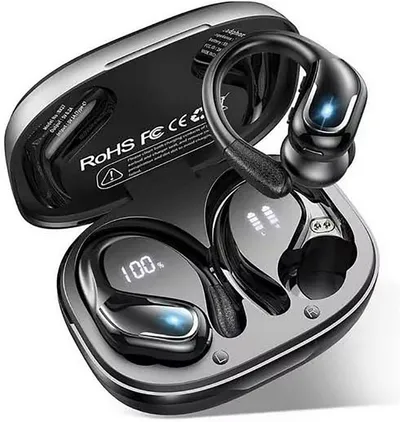 Futicare Bluetooth 5.4 Sportkopfhörer mit Ohrbügel, 75 Std. Akku & ENC, In-Ear-Kopfhörer (kabellose Bluetooth Kopfhörer mit 14,2-mm-Treiber, IPX7, LED-Anzeige, physische Tastensteuerung gegen versehentliche Berührungen)