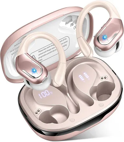 Futicare Bluetooth 5.4 Sportkopfhörer mit Ohrbügel, 75 Std. Akku & ENC, In-Ear-Kopfhörer (kabellose Bluetooth Kopfhörer mit 14,2-mm-Treiber, IPX7, LED-Anzeige, physische Tastensteuerung gegen versehentliche Berührungen)