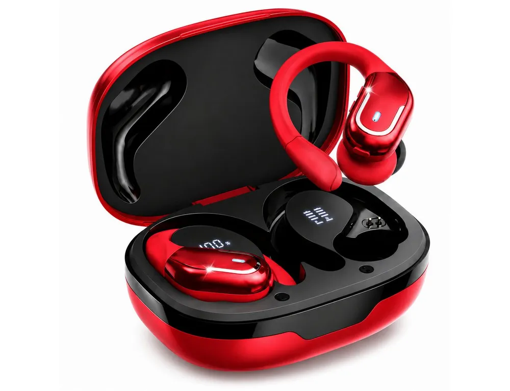 Futicare Bluetooth 5.4 Sportkopfhörer mit Ohrbügel, 75 Std. Akku & ENC, In-Ear-Kopfhörer (kabellose Bluetooth Kopfhörer mit 14,2-mm-Treiber, IPX7, LED-Anzeige, physische Tastensteuerung gegen versehentliche Berührungen)