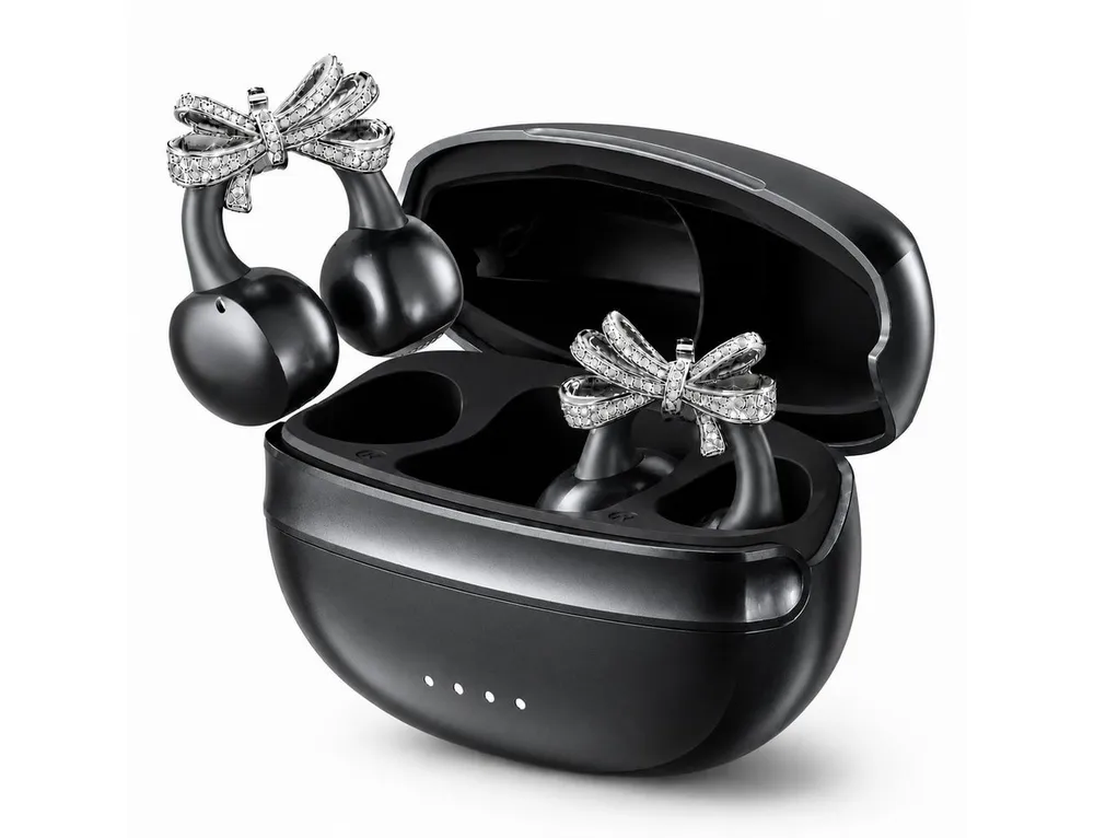 Futicare Bluetooth 6.0 Clip-On-Kopfhörer mit abnehmbarem Deko-Element, Open-Ear-Kopfhörer (kabellose Earbuds mit 60 Std.IPX5, KI-Mikrofon, Geschenkidee für sie)