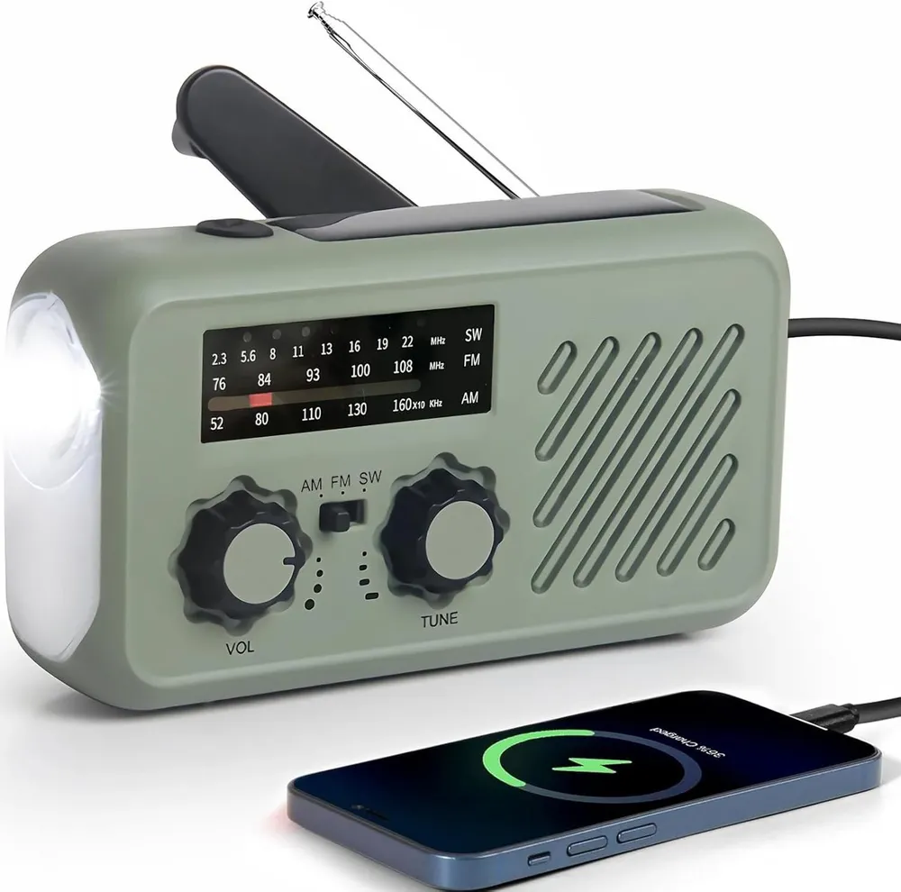 Futicare Kurbelradio mit austauschbarem 18650 Akku, Solar & Handkurbel, Notfallradio (6 W, (AM/FM Radio mit Powerbank, SOS, Taschenlampe für Stromausfall)