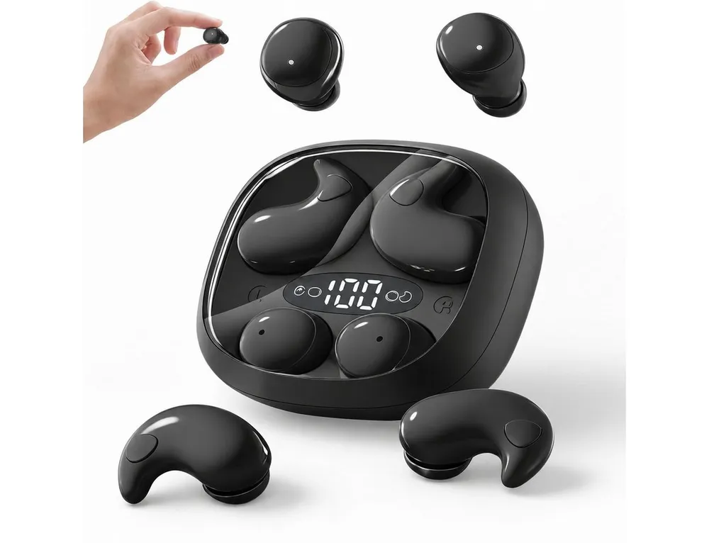 Futicare Schlafkopfhörer, 2-in-1 Mini In-Ear Kopfhörer Bluetooth-Kopfhörer (für Seitenschläfer & kleine Ohren, 2 Ohrhörer-Paare im Ladecase, 36 Std., IPX6, Beige)