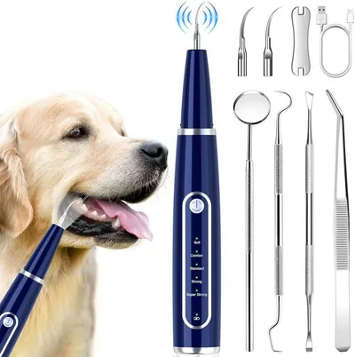 Futicare Zahnpflege-Set Ultraschall-Zahnreiniger für Hunde/Katzen 5 Modi & 3 Köpfe, IPX7 wasserdicht (1500mAh)