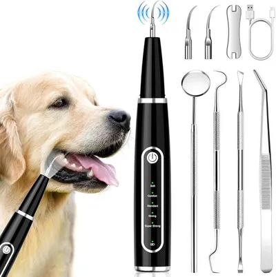 Futicare Zahnpflege-Set Ultraschall-Zahnreiniger für Hunde/Katzen 5 Modi & 3 Köpfe, IPX7 wasserdicht (1500mAh)