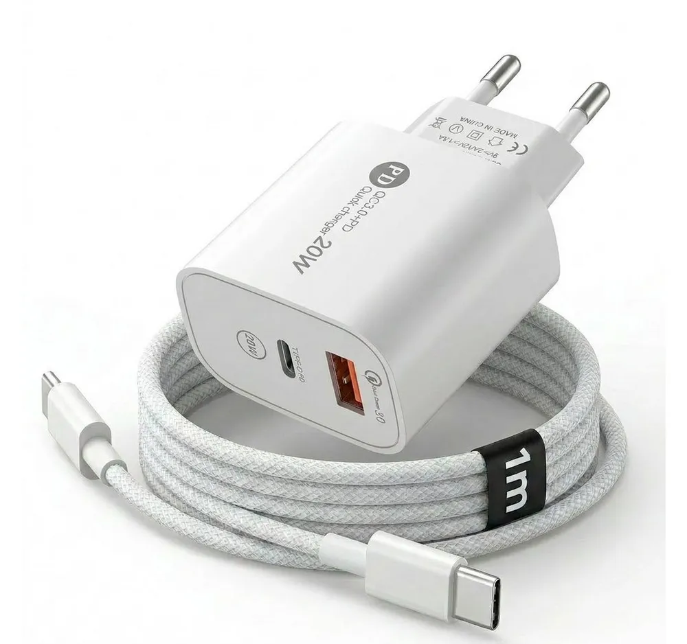 Futurea 40W Ladestecker Dual Fast-Charging Schnellladegerät Smartphone-Ladegerät (Packung, 1-tlg., Gleichzeitig zwei Geräte laden, Dual-Anschluss mit USB-A und USB-C)