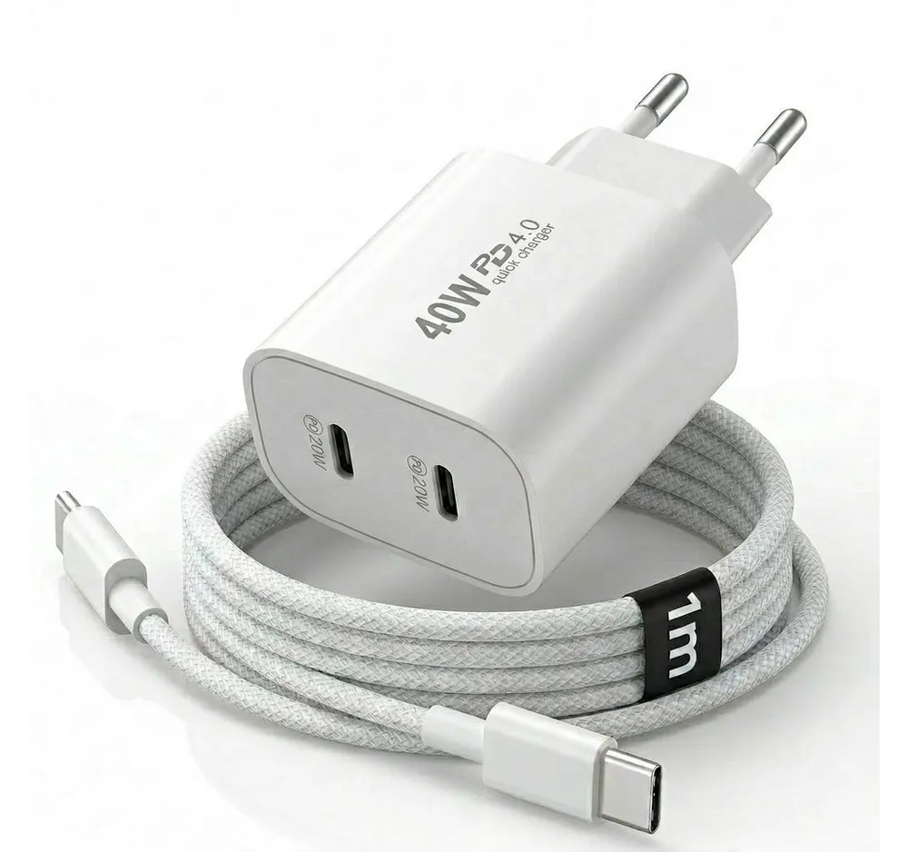 Futurea 40W Ladestecker Dual Fast-Charging Schnellladegerät Smartphone-Ladegerät (Packung, 1-tlg., Gleichzeitig zwei Geräte laden, Dual-Anschluss mit USB-A und USB-C)