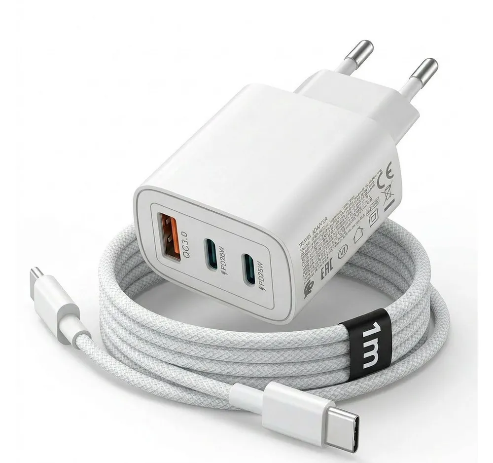 Futurea 50W Ladestecker Fast-Charging Schnellladegerät mit drei Anschlüssen Schnelllade-Gerät (3000 mA, 1-tlg., Einzelartikel, 3 Ports gleichzeitig schnellladen)