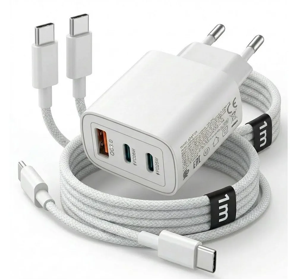 Futurea 50W Ladestecker Fast-Charging Schnellladegerät mit drei Anschlüssen Schnelllade-Gerät (3000 mA, 1-tlg., Einzelartikel, 3 Ports gleichzeitig schnellladen)