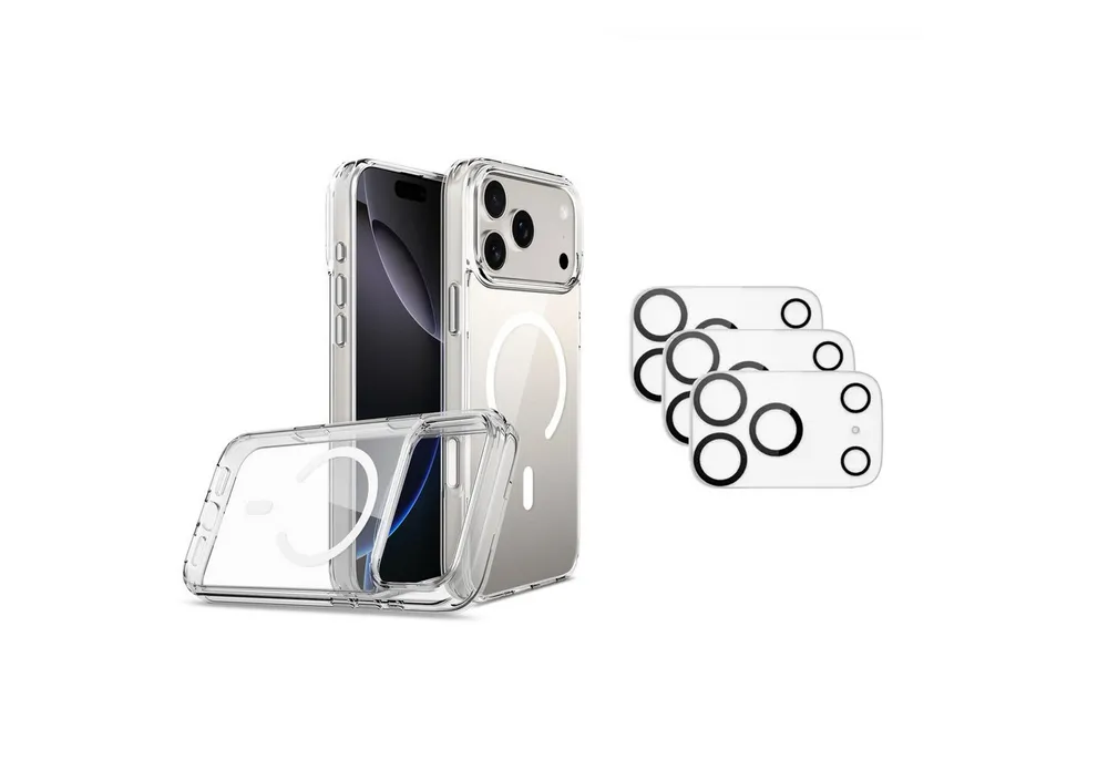 Futurea Smartphone-Hülle iPhone 17 MagSafe Schutzhülle Case transparent & 3x Kameraschutzglas 6,3 - 6,9 Zoll, für Apple iPhone 17 Air / Pro / Pro Max & 3x Premium Kameraschutzglas