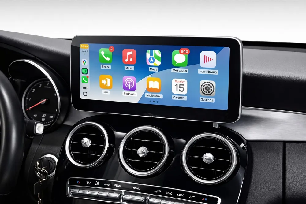 GABITECH 10,25" Android 14 Autoradio CarPlay GPS für Mercedes C/GLC/V/X W205 Autoradio (Bluetooth, WLAN (Wi-Fi), Mobilfunknetz (3G/4G/optional 5G), Drahtlose Verbindung mit Handy, USB-Verbindung, Drahtlos Carplay und Android Auto. Octa-Core. Qualcomm)