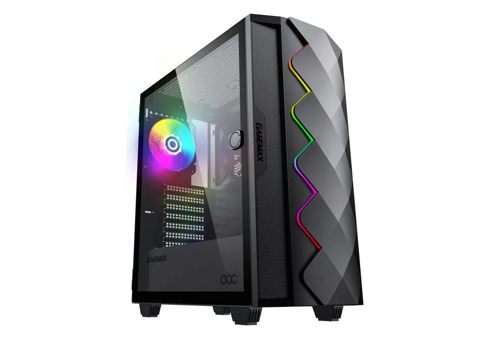 GAMEMAX Gaming-Gehäuse Diamond COC BK Midi-Tower 1x USB 3.0 + 1x USB 2.0, (gehärtetes Glas), HD-Audio, ATX inkl. 14cm Turbo COC Lüfter, schwarz
