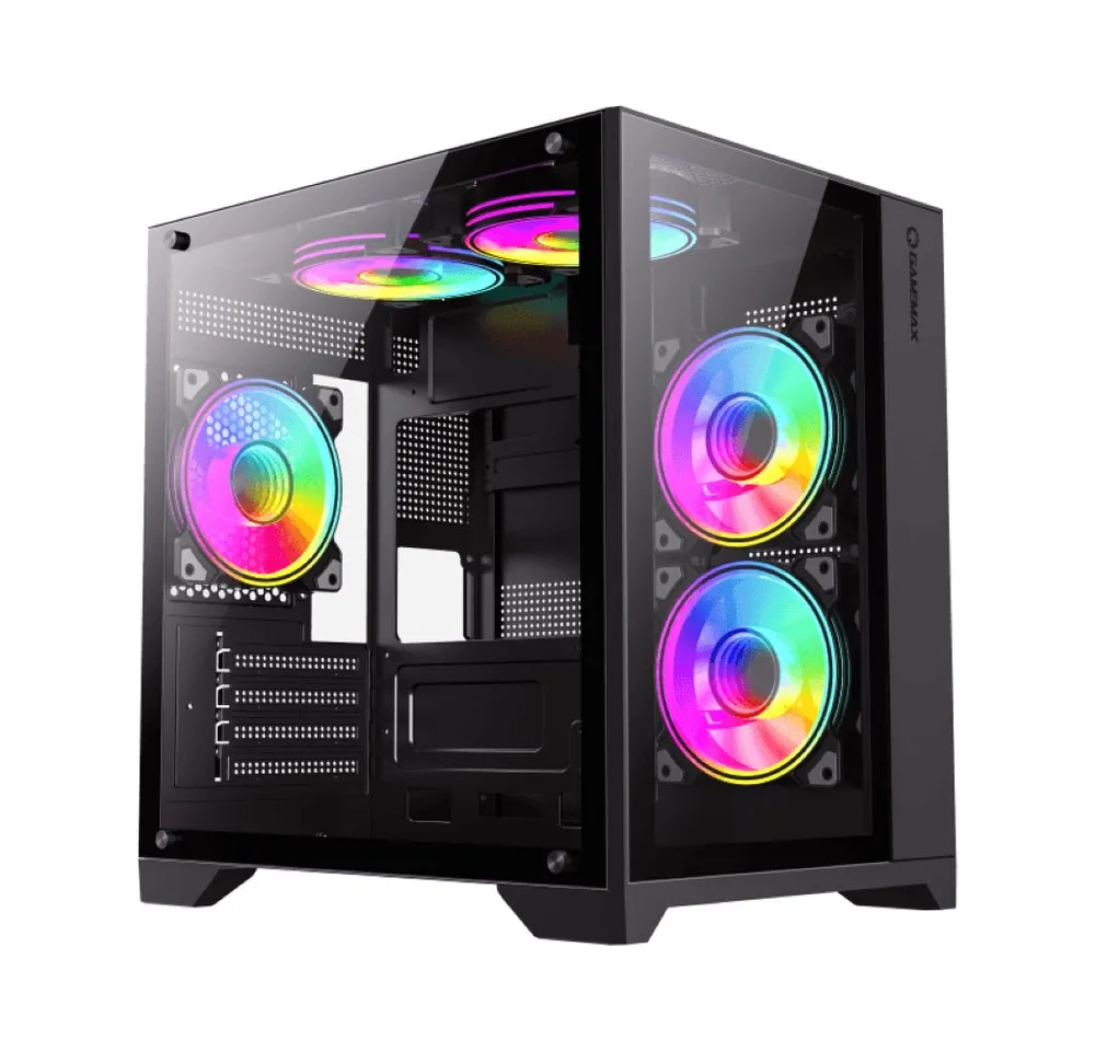 GAMEMAX Gaming-Gehäuse Infinity Mini BK, Mini-Tower, USB/Audio, 1x USB3.0, 2x USB2.0, Micro-ATX, schwarz, 5 Lüfter vormontiert