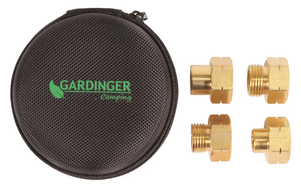 GARDINGER Propanflaschen-Füllset 4-teilig Messing Softbox für Europa Adapter nicht zutreffend zu D1 (M10x1), D3 (M14x1,5 IG), D2 (W20x1/14" links), D4 (W21,8x1/14"links), Propanflaschen-Adapterset 'Europa'