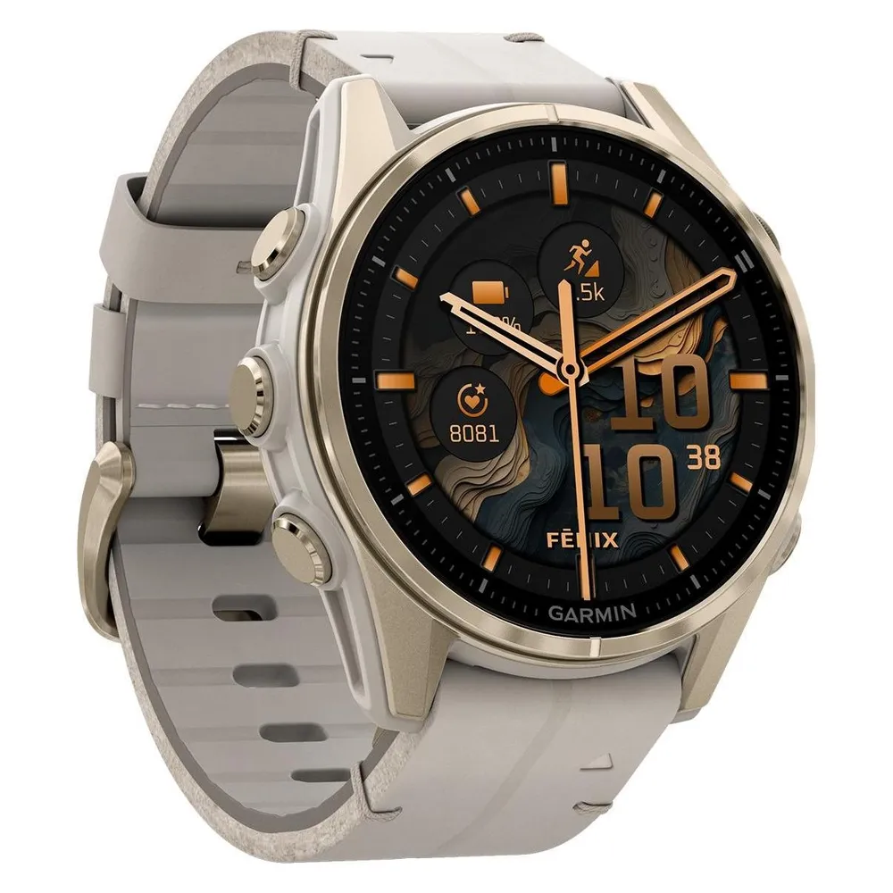 Garmin Fenix 8 GPS Bluetooth 43mm AMOLED Gold Grau Touchscreen Wasserdicht 10ATM