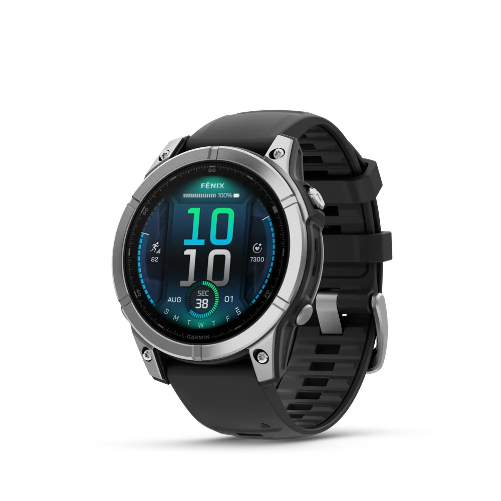 fenix E - 47 mm AMOLED Schwarz/Silber mit QuickFit-Silikon-Armband 22 mm Smartwatch
