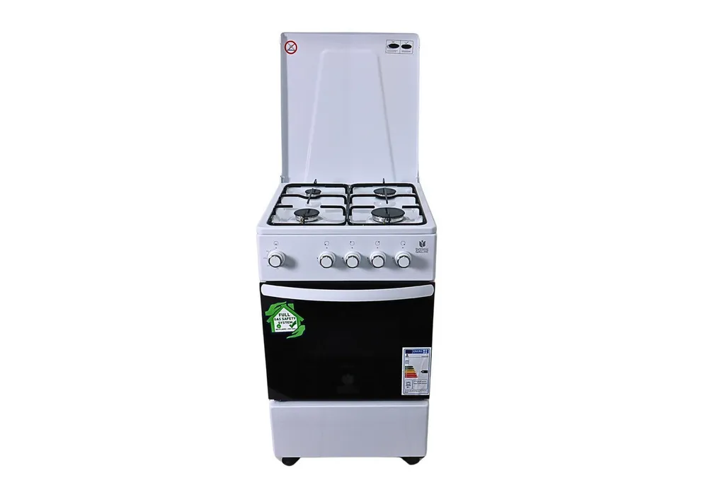 Gasline Gas-Standherd Camping-Herd SHGG5050THT, mit Gasbackofen mit Thermostat, abnehmbare Topfträger,Weiß, Zündsicherung, Erdgas/Propangas, 20mbar/50 mbar