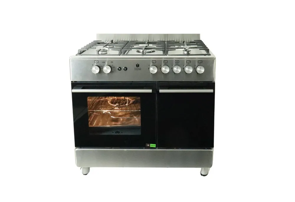 Gasline Gas-Standherd mit Flaschenschrank GAG90GOXFL, mit 1-fach-Teleskopauszug, Edelstahl, Vollzündsicherung, 90 cm breit mit WOK Brenner und Drehspieß Propangas