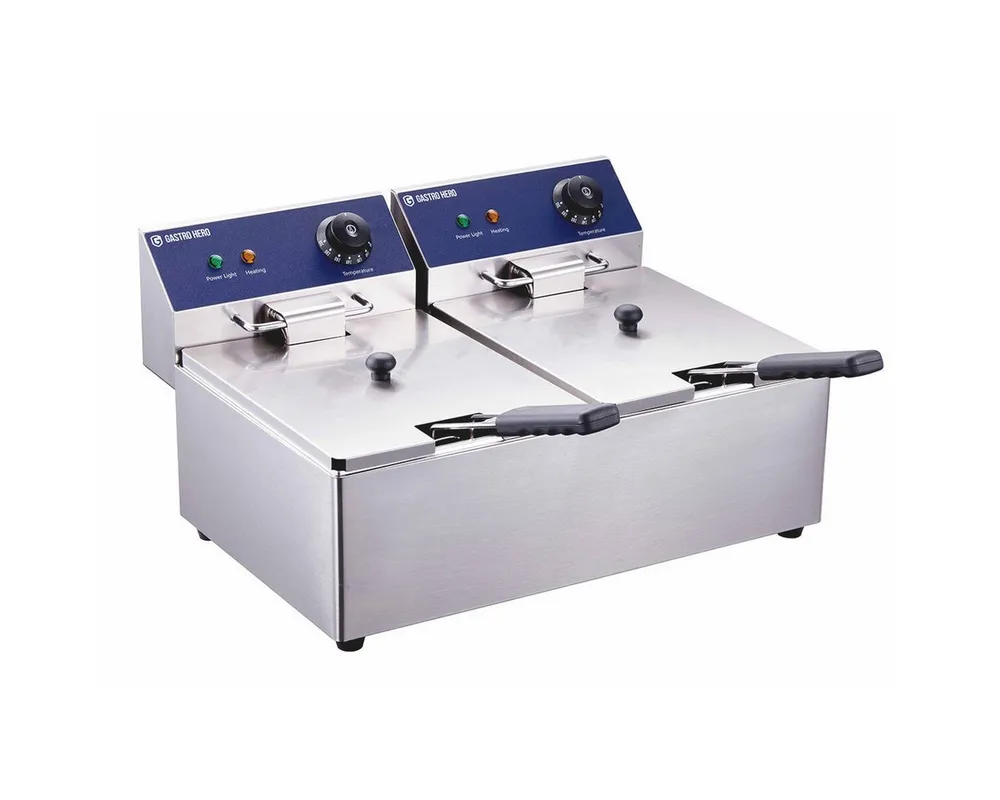 GastroHero Fritteuse Doppel Fritteuse ECO 6+6 Liter Edelstahl Tischfritteuse, 2500 W