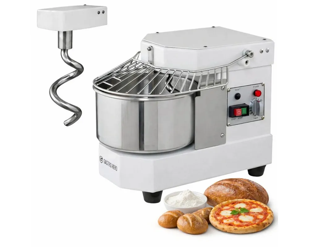 GastroHero Küchenmaschine Teigknetmaschine für max. 3 kg Teig - 8 Liter - 230 V für Pizzerien, 450 W, 8 l Schüssel, fester Kopf, zur optimalen Herstellung von Pizzateig