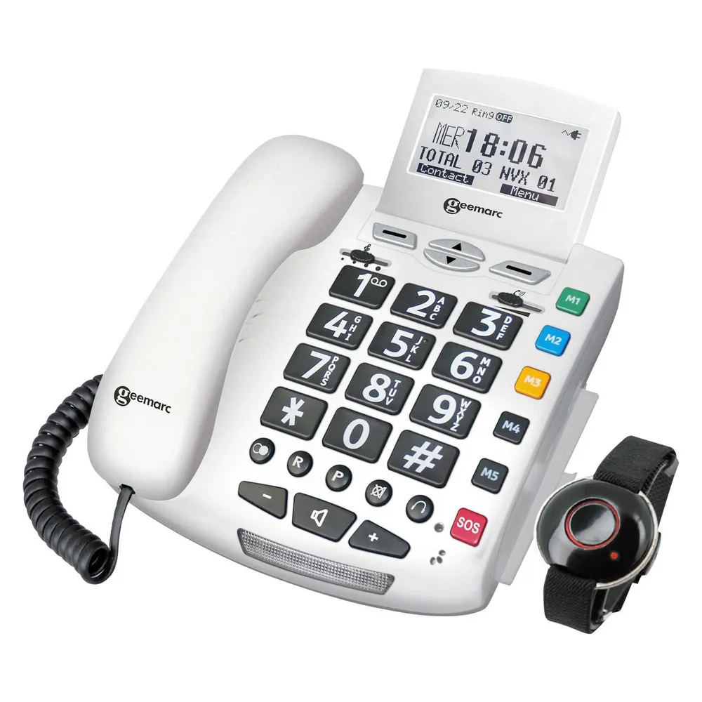 Geemarc SERENTIES Schnurgebundenes Seniorentelefon inkl. Notrufsender Beleuchtetes Display Weiss