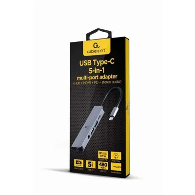 USB-Hub Gembird A-CM-COMBO5-02 USB-C 5Gbps HDMI 4K PD 87W Metall Silber