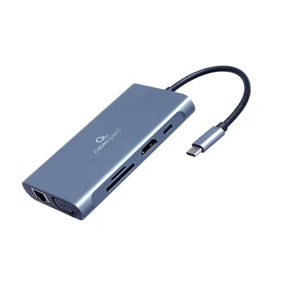 Dockingstation Gembird A-CM-COMBO7-01 USB 3.2 HDMI VGA SD Grau Metall