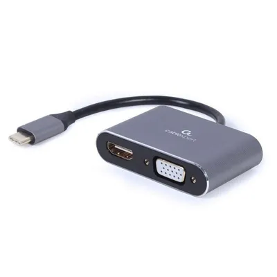 Adapter Gembird A-USB3C-HDMIVGA-01 USB-C auf HDMI VGA 4K 0,15 m Grau