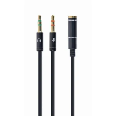 Audio-Adapterkabel Gembird A-CM-4P-02 Mini Jack 3,5mm 4 Pins auf 2x 3,5mm Stecker, 0,2m, schwarz