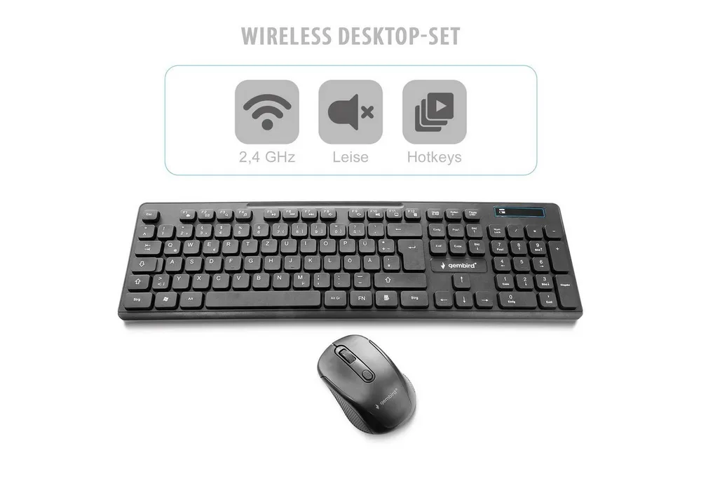 Gembird KBS-WCH-03-DE USB - Ergonomisches Funk Wireless Tastatur- und Maus-Set, Kabellos