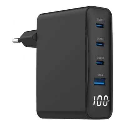 Gembird TA-UC-PDQC100LCD-01-BK 100W GaN Schnellladegerät mit 4 USB-Ports und LCD – Schwarz