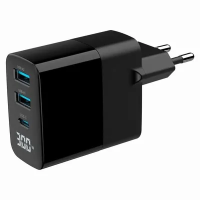 Ladegerät Gembird TA-UC-PDQC30LCD-BK-02 GaN 30W 3 Ports LCD Schwarz