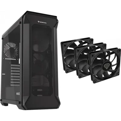 Gehäuse PC GENESIS Irid 505 V2 Midi Tower 3 Lüfter Oxal 120 Glas