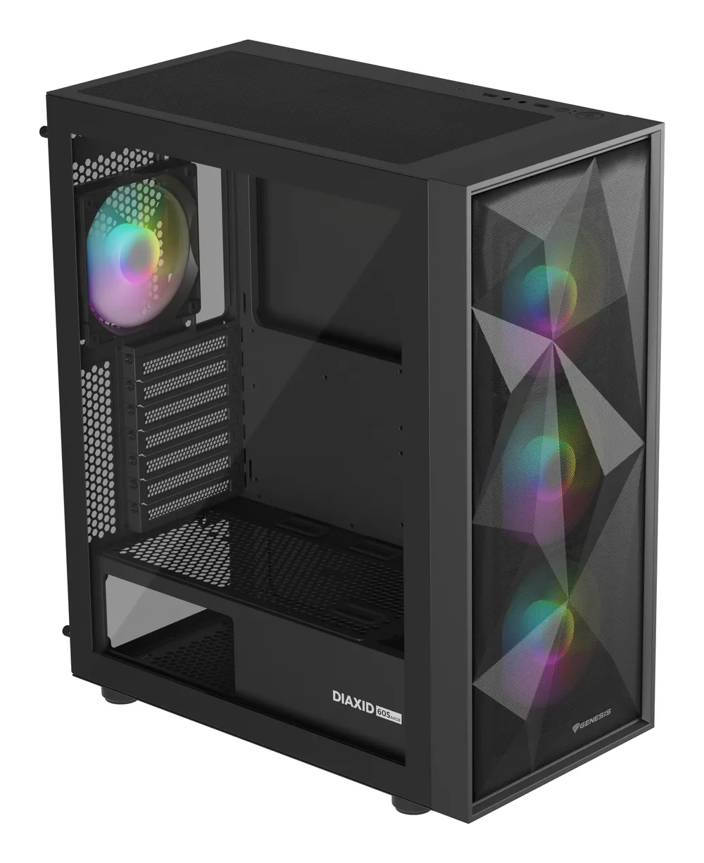 Gehäuse GENESIS Diaxid 605 ARGB Midi Tower ATX RGB Lüfter Staubschutz PC Gehause