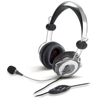 Kopfhörer Genius HS-04SU mit Kabel, 3,5 mm Anschluss, Geräuschunterdrückung, Mikrofon, Bürogebrauch, Silber